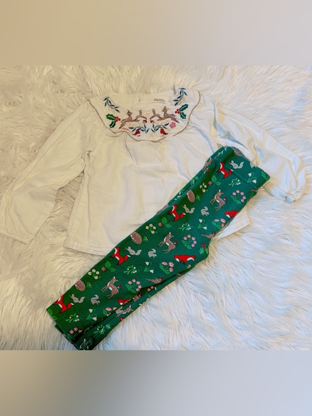 Mini Boden Outfit Set | 2–3T | Woodland Leggings + Embroidered Top | Play